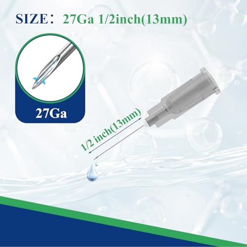 27 Guage 1/2 Inch (13MM) Luer Lock Needle for Lab Measuring, Refilling Liquid, Inks and Plant, Individually Wrapped - 100 Per Box