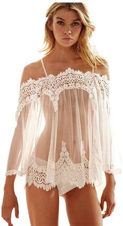 New Sexy Pajamas, Uniform Temptation Perspective Nightdress, White Gauze Strapless, Lace Funny Sleepwear