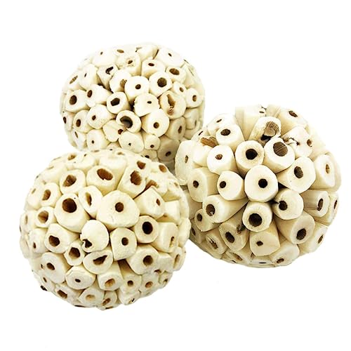SunGrow Sola Atta Foraging Balls, 2”, White Soft Shred Parrot Chews, Bird Chewing Accessories for Conure, Budgie, Parakeet, Cockatiel, Rabbits, Hamsters, and Small Pets, 3 Pcs-Pack