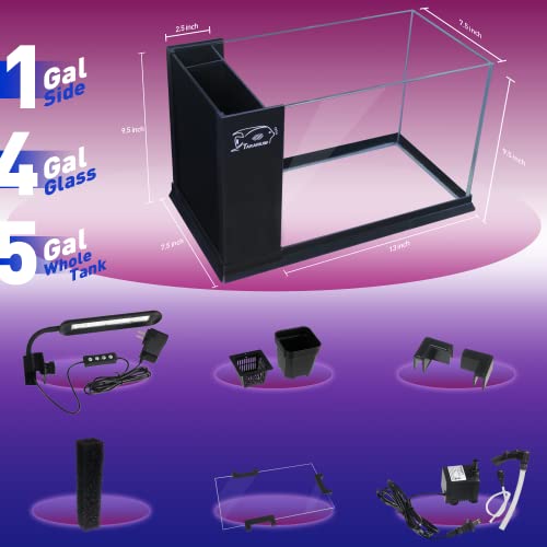 Tararium K400-B 5 Gallon Fish Tank Glass Small Aquarium Starter Kits Self Cleaning thumb #1