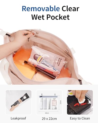 ECOHUB für Ryanair Handgepäck Tasche 40x20x25, Perfekt für Neue Ryanair 40x30x20 Faltbare Reisetasche für Flugzeug, Recycelt Travel Ryan air Bag 40x20x25 Mit Abnehmbar Nass-Tasche für Damen(Beige)