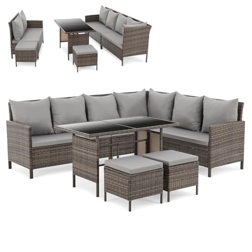 SVITA Madison Rattan-Lounge Polyrattan Ecksofa Gartenmöbel-Set Sofa Garnitur Couch-Eck Braun