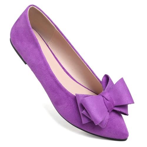 Image of TN TANGNEST Women's Flats Comfortable Dressy Slip On | Pointed Toe Bow Ballet Shoes, Business Casual Office Flats, Suede Flat Shoes
