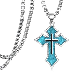 Turquoise Cross Necklace for Men 925 Sterling Silver Blue Turquoise Cross Pendant Necklace Turquoise Jewelry for Men Women 22″ to 24″ Chain