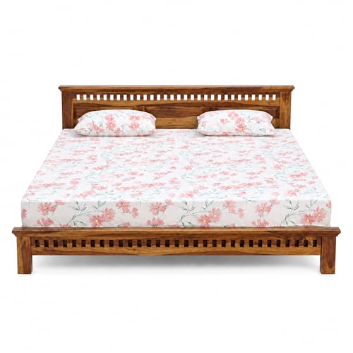Image of SONA ART & CRAFTS Kuber Solid Sheesham Wood Queen Size Platform Bed Without Storage | Wooden Queen Size Cot Bed | Double Bed for Home - Natural Finish (Assembly Included)