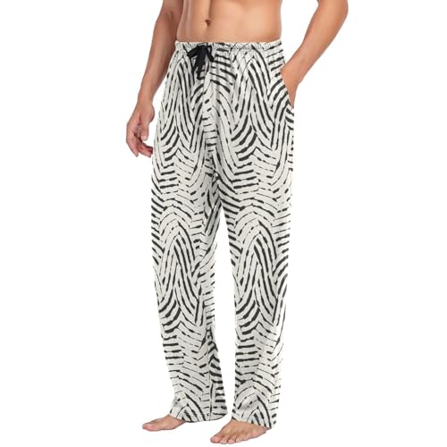Mens Pajama Pants Black-white Thick-thin Stripes Lounge Pants with Pockets,Elastic Waist Sleep Bottoms-S4