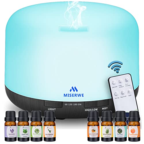 Miserwe Diffuser 500ML Important Oil Diffuser with Adjustable Mist Mode and 4 Timer Setting Diffuser for Important Oils Waterless Auto Shut-off for Residence Workplace Yoga Spa