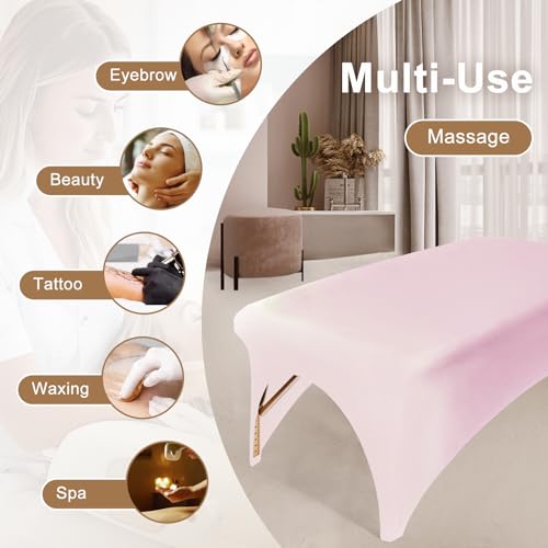 Image of 2-Piece Spa Bed Cover Professional Lash Bed Cover Stretchy Massage Table Cover Beauty Bed Protective Topper, Excellent for Lash Extension, Spa, Massage, Beauty Salon, Wax, Tattoo (Pink)