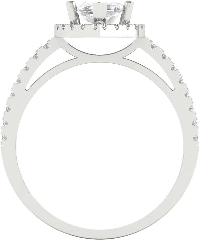 Clara Pucci 2.38 Carat Marquise Cut Zircon 14K White Gold Halo Solitaire W/Accents Bridal Wedding Everlasting Promise Ring Dainty Band