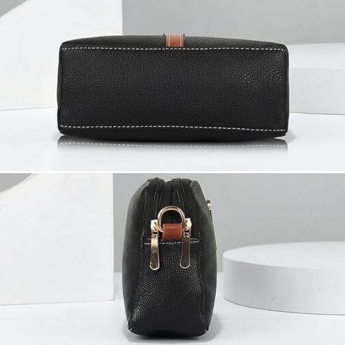 Image of Faux Leather Sling Bag with Brown Adjustable Strap & Gold-Tone Hardware - Compact Crossbody Handbag for Daily Use