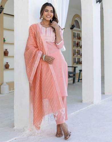Image of SKYLEE Rayon Chikankari Embroidery Anarkali Kurta Set with Dupatta