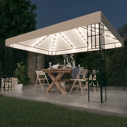 Cenador con Tira de Luces LED, Cinyiqo Cenadores para Jardin, Pergolas De Jardin, Carpas De Jardin, Carpas para Exteriores, Carpa Jardin Exterior, 3x4 m Crema