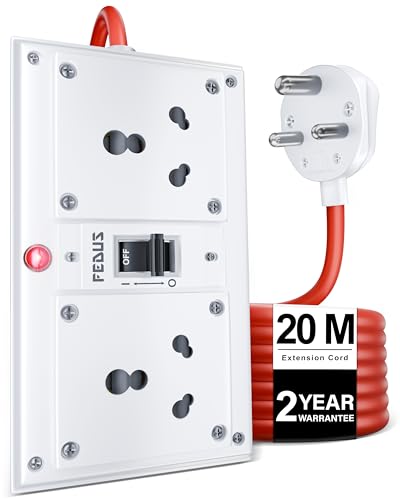 Image of FEDUS 16amp 3000 Watts Heavy Duty High Load Capacity Electric Power Extension Switch Board Cord with MCB Switches, 20 Meter Cable for Microwave Oven,EV Charger Charging,Iron Press,Induction Stove,AC