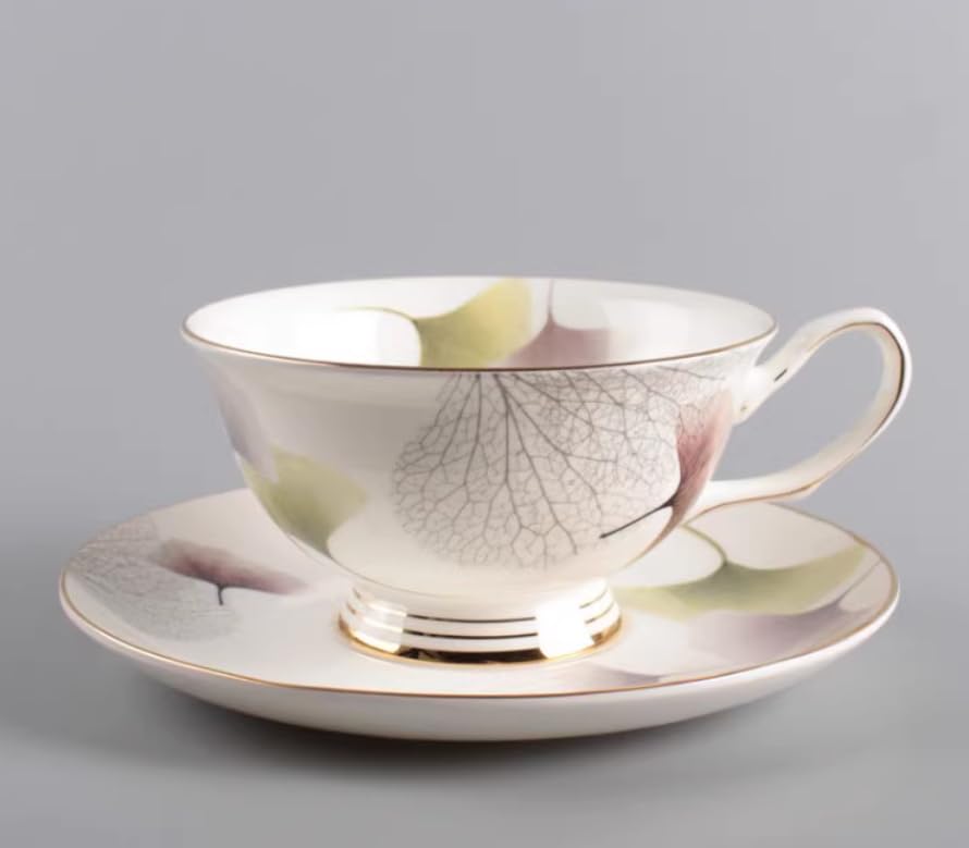 Set di tazze e piattini da caffè e tè in ceramica con foglie di ginkgo set di tazze da caffè e piattini in ceramica piatto per tazza da latte e succo regalo di compleanno per ufficio e casa
