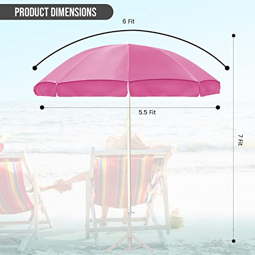 Image of OUTO 6ft /36in Garden Outdoor Umbrella with Stand Foldable Big Size Heavy Duty Waterproof Rain & UV Sun Protection Patio for Balcony Shedding Cantilever & Lawn (6 Feet /36 Inch Rib Arm, Pink)