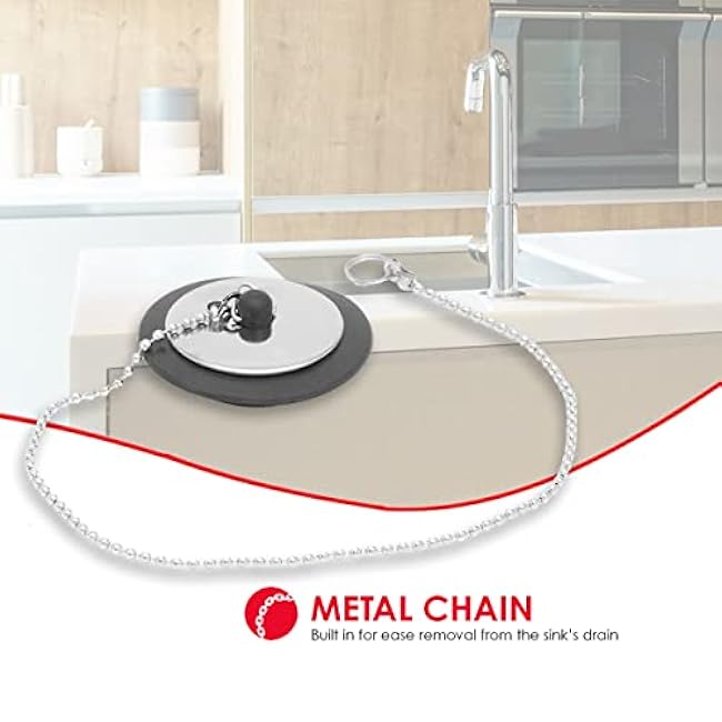 Home Basics Sink Stopper with Chain | Easy Removal with Chain | Sturdy Steel & Silicone