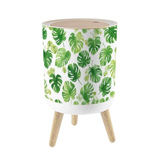 Pequeña caneca de basura con tapa hojas tropicales