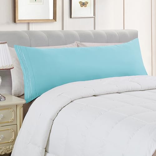 Image of Elegant Comfort Luxury Ultra-Soft 1-Piece Body Pillowcase - 1500 Premium Hotel Quality Microfiber Double Brushed - Wrinkle Resistant, Body Pillowcase Size, Aqua Blue