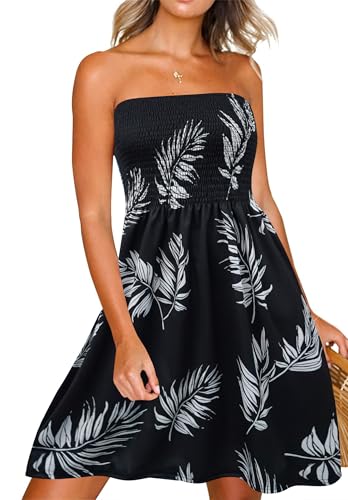 Image of Zyyfly Summer Strapless Dress for Women Tube Top Sundress Casual Beach Cover Ups