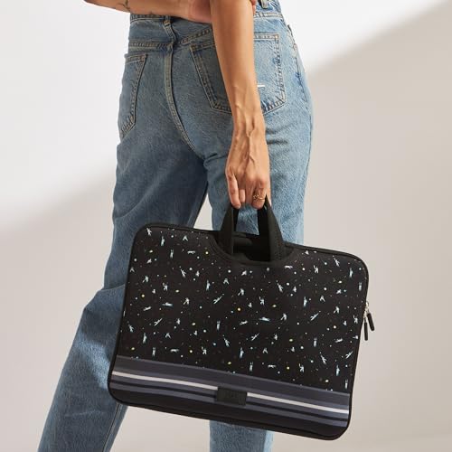 Image of Chumbak TEAL 15-Inch Laptop Sleeve, Milky Way Black, Soft and Breathable Cover with Foldable Handles, Lightweight and Durable for Office, College, and Daily Travel