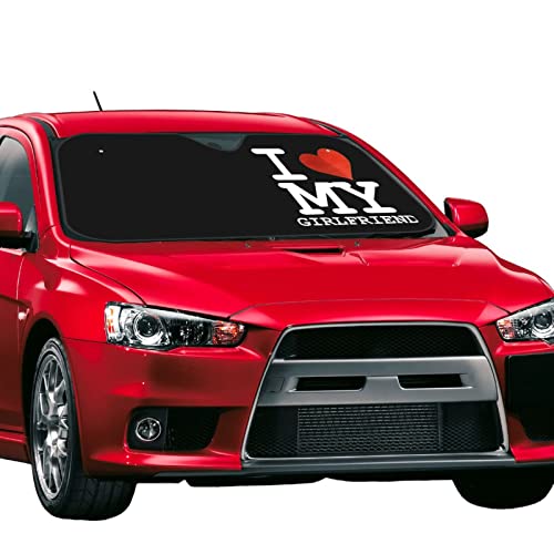 OKLRYNBV Windshield Sun Shade for Car Durable Bubble Aluminum Film Material I Love My Girlfriend Car Sun Visor, Medium, Black