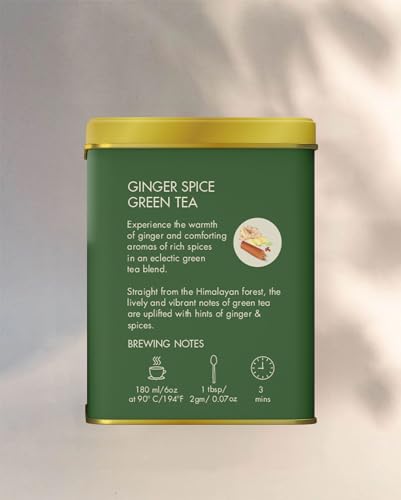 Image of Makaibari Holiday Edition : Ginger Spice Green Tea & White Peppermint Bark | Usda Certified Premium Tea | Anti-Oxidants, Immunity Booster | Tin Caddy, 125 Grams