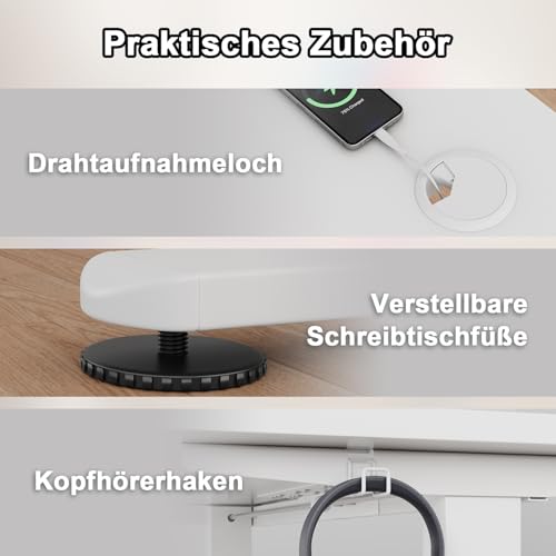 JUMMICO Höhenverstellbarer Schreibtisch mit Monitorständer, Elektrisch Schreibtisch Steh-Sitz, Standing Desk,120 x 60cm, Weiß