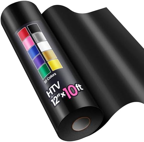 12" x 10ft Heat Transfer Vinyl HTV Rolls Black, Sooez HTV Vinyl for T-Shirt, Iron on Vinyl, Easy to Cut & Weed for DIY Heat Vinyls Design
