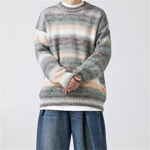 Men's Knitted Striped Sweater Long Sleeve Round Neck Color Striped Pullover Tops2