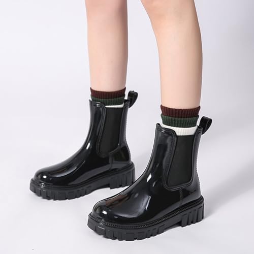 DRECAGE Gummistiefel Damen Halbhoch Regenstiefel Wasserdicht Chelsea Boots Damen Regenschuhe Kurz Schwarz 39 EU
