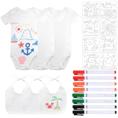 KingYH Lätzchen zum Bemalen und Bodys zum Bemalen Baumwolle DIY Baby...