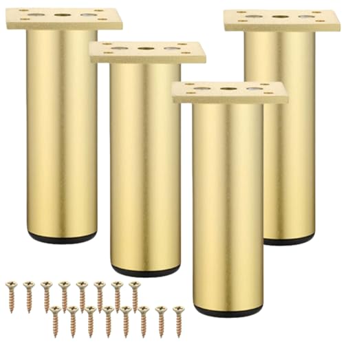 Lot de 4 pieds de meubles réglables en alliage d'aluminium, 200 mm, pour armoire, mobilier de bureau, canapé, métal (doré, 20 cm)