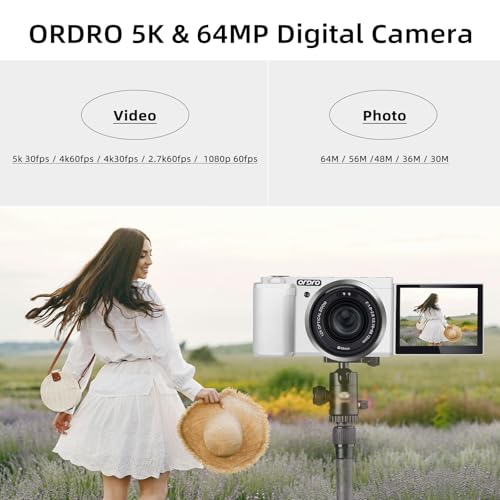 ORDRO G730 5K 64MP HD Vlog Micro Single Camera, 12X Optical Zoom Vlogging Camcorder with 3.2" IPS touch Flip Screen, WDR - Image 2