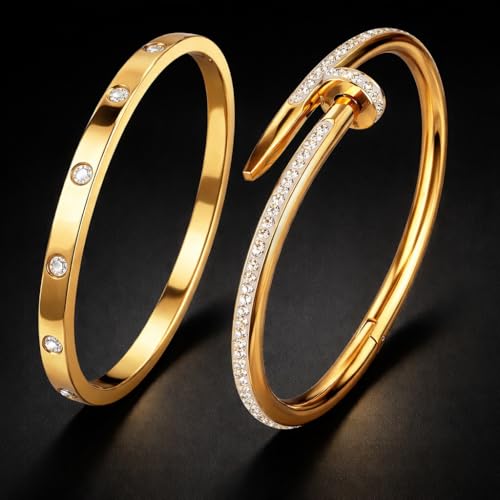 Image of MEENAZ bracelets for women Stylish Bangles for women Adjustable Anti Tarnish Bracelet for girls 2 pc gold Kada for Women Accessories Anti Tarnish Jewellery Stainless Steel Cuff Bracelet gifts Combo