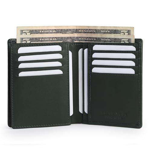 Image of TANSTITCH Men Leather Wallet | RFID Blocking Wallet | Large Capacity Card Holder (Hold 30 Currency Notes, 16 Credit /Debit Cards), Green