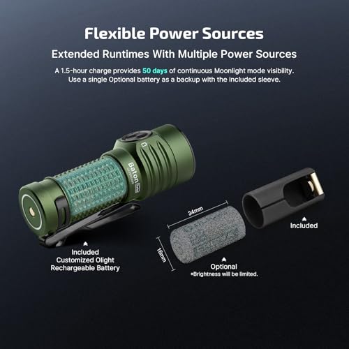 OLIGHT Baton Turbo EDC Rechargeable Handheld Flashlight, 1000 Lumens Compact LED and 510 Meters Long Throw Powerful Light, with Two-Way Clip and Landyard for Camping, Hiking and Home Use (OD Green) - Image 5