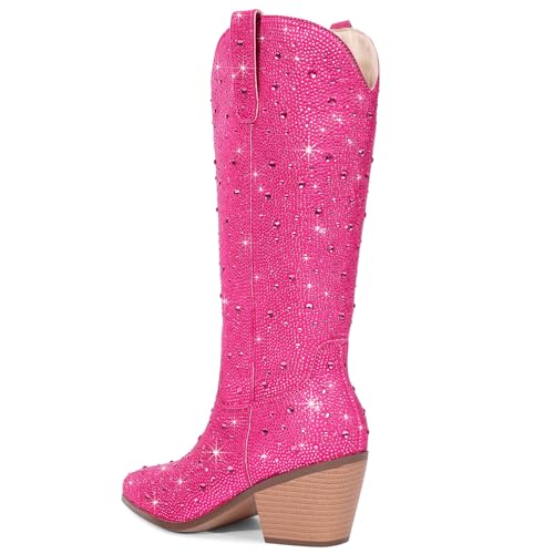 Image of Cowgirl Ankle Boots Cowboy Boots for Women Western Booties Rhinestone Chunky Heel Fashion Comfortable Side Zipper