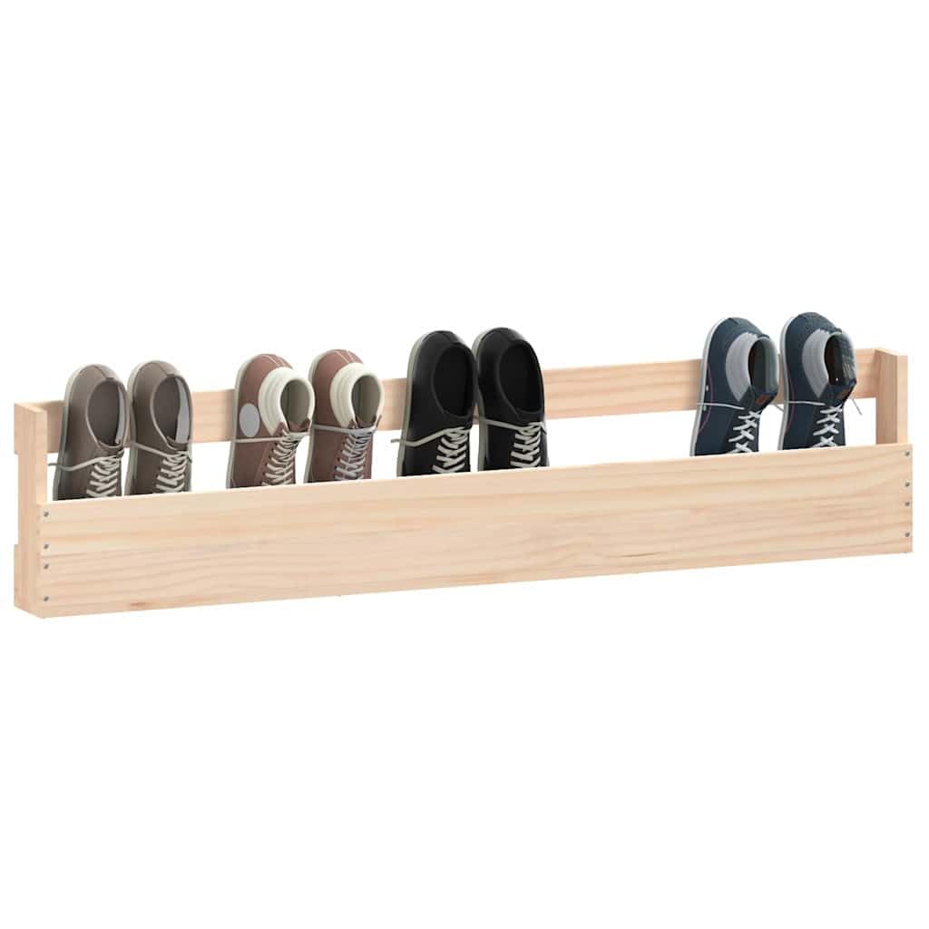 Étagère à Chaussures Murale Lot de 2 Range-Chaussures Suspendu en Pin Massif Bois Naturel Organisateur Gain de Place pour Entrée Couloir et Salon 110x9x23 cm