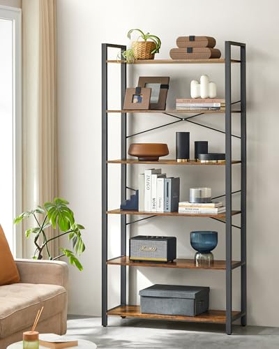 Image of VASAGLE 6-Tier Bookshelf, Bookcase with Steel Frame, Book Shelf for Living Room, Home Office, Study, 11.8 x 31.5 x 73.2 Inches, Industrial Style, Rustic Brown and Ink Black ULLS082B01