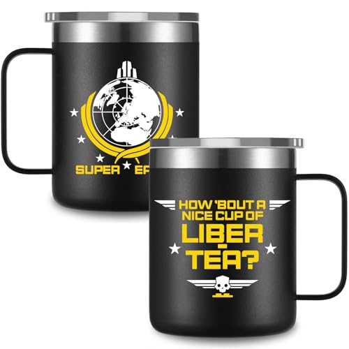 DANTY Stainless Steel Insulated Coffee Mug with Handle Novelty Funny Liber-tea Coffee Mug Gamers Gifts For Men Gamer Mug with Sliding Lid - Black