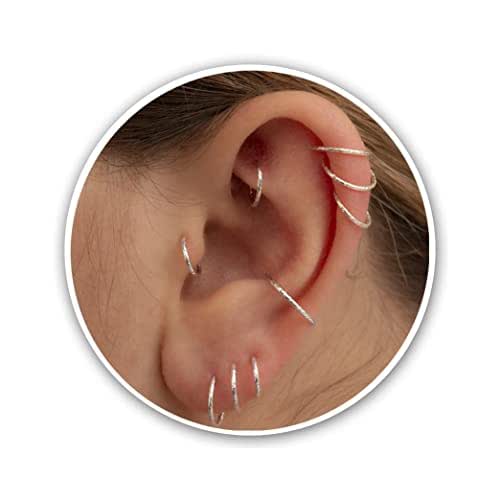 Small Sterling Silver Huggie Hoop Earrings for Women Cartilage Nose Helix Tragus (Cut Wire Silver, 6mm 20 gauge / 1 pair) - View 2