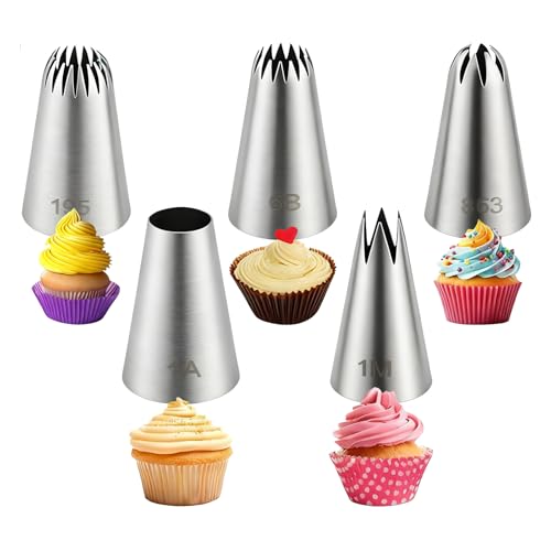 5pcs Torte Ugelli per Sac a Poche,Bocchette Decorative per Dasticceria (1A,1M,6B,853,195) per Sac à Pochette,Decorazione Torte,Cupcake,Biscotti e Dessert
