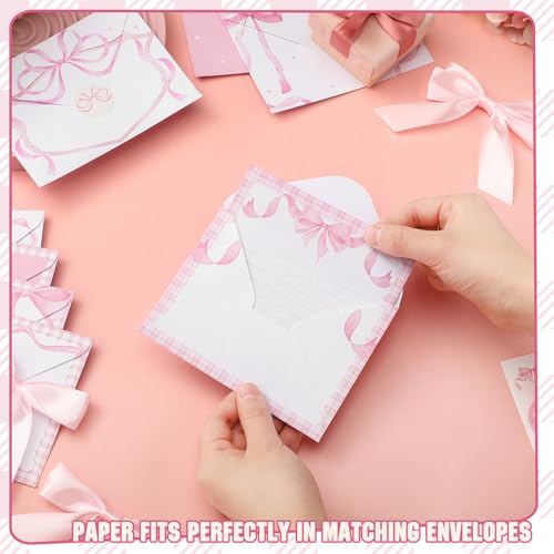 Image of TaoBary 160 Pcs Pink Bow Stationery Paper Set for Girls with Stationery Letter and Envelopes 50 Double Sided Papers with 50 Matching Envelopes and 60 Round Dot Sticker 10 Design (5.5 x 8.25 Inch)