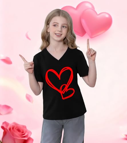 Image of LAZYCHILD Kids Valentine Shirt Girls Valentines Day Shirts Heart Graphic Long Sleeve Striped Tee Tops 5-14 Years