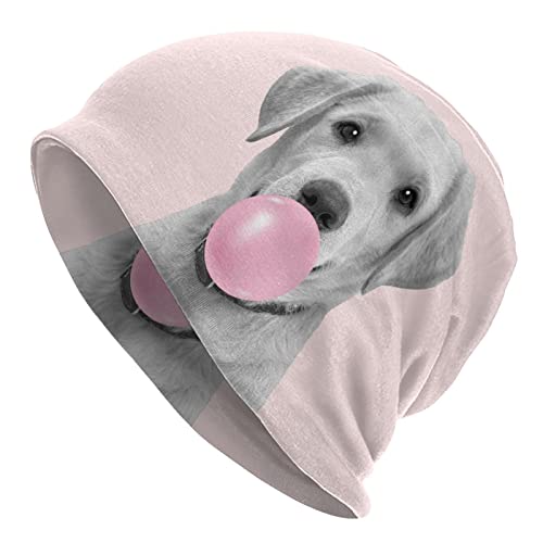 Labrador Puppy Dog Pink Bubble Gum Slouchy Beanie Chemo Hat