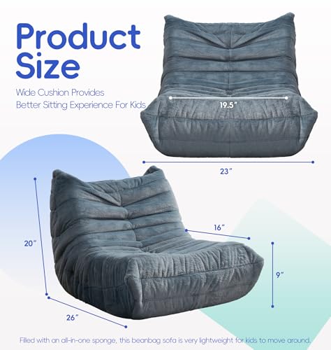 Image of Hobestluk Small Bean Bag Chair Faux Fur Fabric BeanBag Couch for Playroom | Bluegrey Plush,Ergonomic Design,Memory Foam,Strong Supportive,No Assembly Required,Decorative Style for Living Room Bedroom