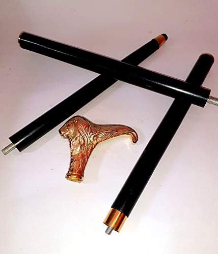 Brass Solid Lion Handle Handmade Style Wooden Walking Stick Cane