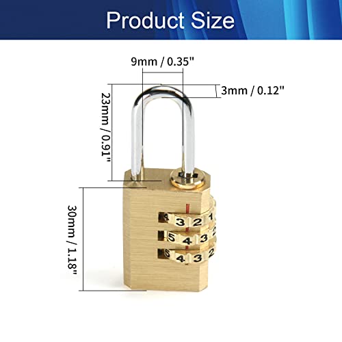 Image of 3-Digit Combination Padlock Shackle Copper Resettable Padlock Gym Lock Waterproof for Gate & Door Hasps Toolboxes Drawing 3mm 2PCS