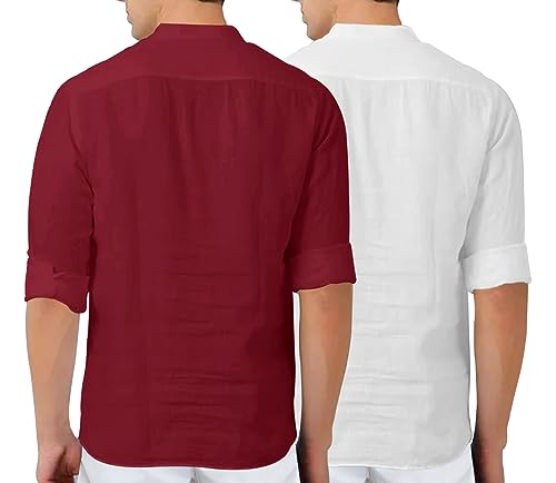 Image of FINIVO FASHION Men's Cotton Blend Solid Full Sleeve Combo Short Kurta Shirt, Regular Fit Solid Pattern Mandarin Collar Straight Kurta Shirt