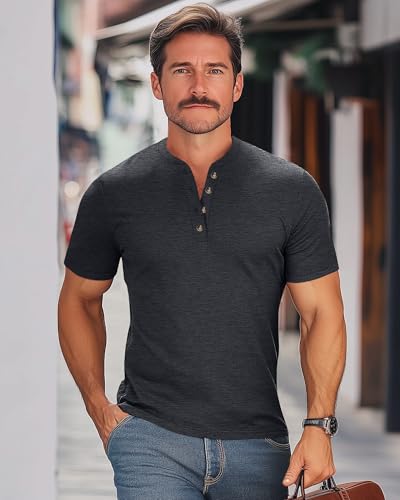 Ficerd 3 Pack Men's Henley T-Shirts Cotton Short Sleeve Casual Basic Tees Summer Loose Fit Oversized Solid Tops2